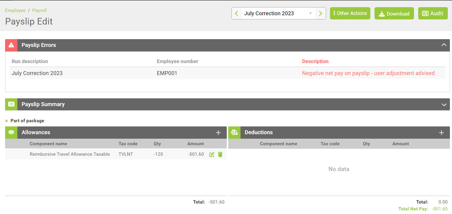 how-do-i-correct-an-employee-s-reimbursive-travel-allowance-that-has