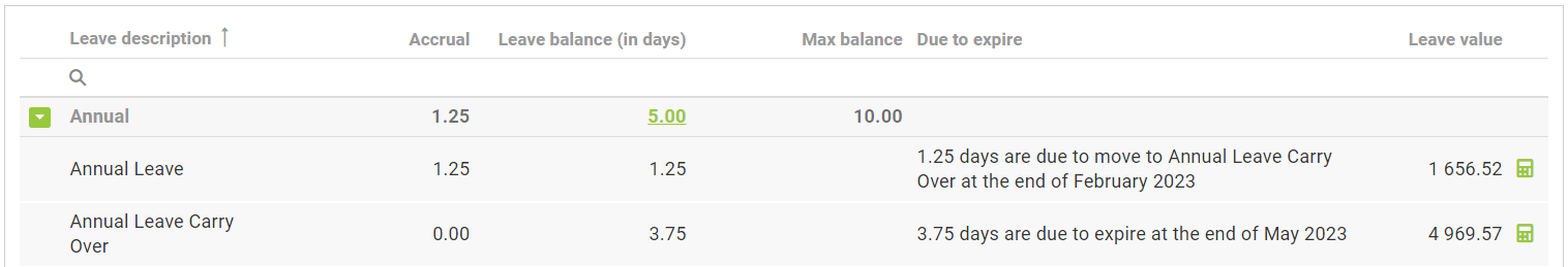 How do I view an employee's Leave Value Breakdown screen?