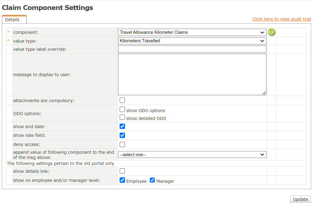 How do I configure a Reimbursive Travel Allowance as a claim component?